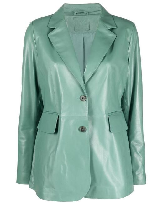 Desa Nineteenseventytwo Green Leather Single-Breasted Blazer