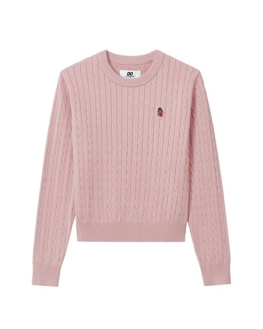 Chocoolate Pink Cable-Knit Logo-Patch Sweater