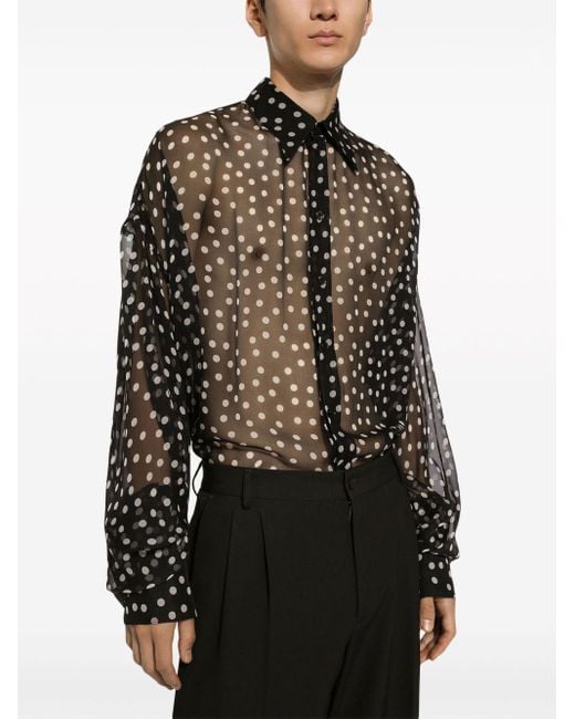 Dolce & Gabbana Semi-transparentes Chiffonhemd mit Polka Dots in Black für Herren