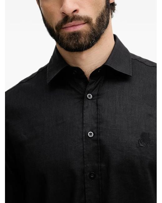 Karl Lagerfeld Black Logo-Embroidered Button-Down Shirt for men