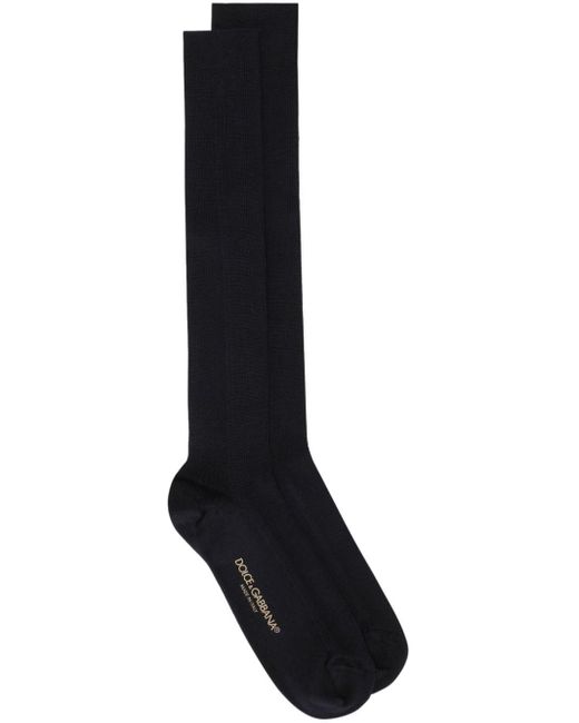 Dolce & Gabbana Black Knee-high Intarsia-knit Logo Socks for men