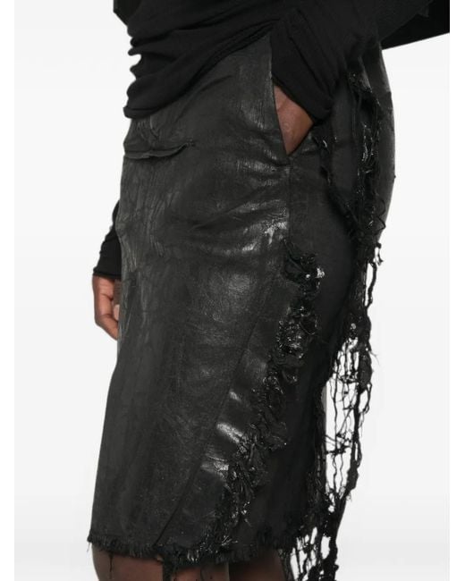 Rick Owens Gray Distressed Sliced Denim Mini Skirt