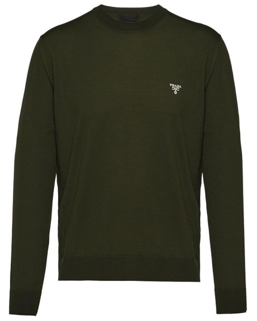 Prada Green Logo-embroidered Wool Jumper for men