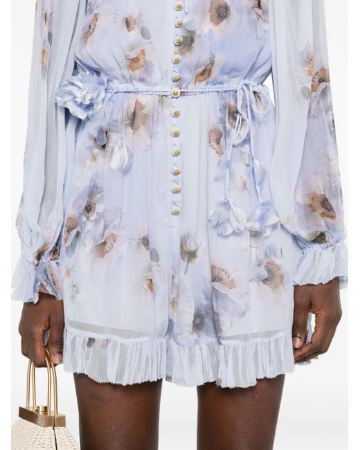 Zimmermann フローラル ラッフル ロンパース Blue