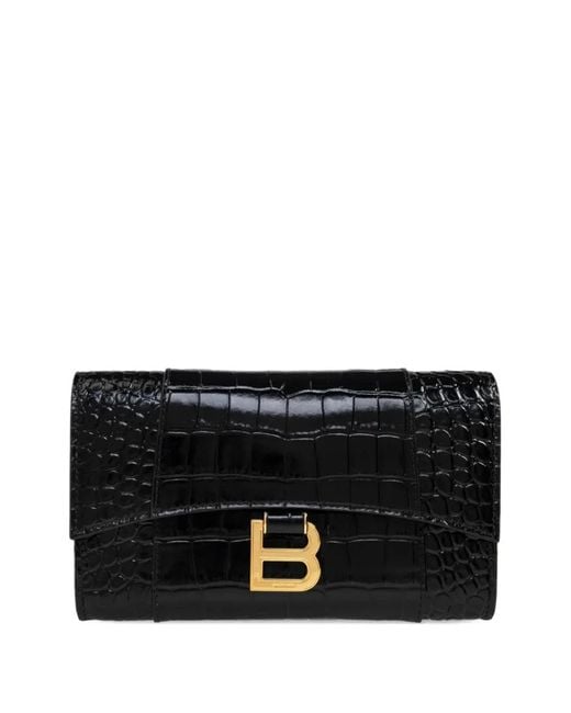 Balenciaga Black Hourglass Crocodile-Effect Wallet