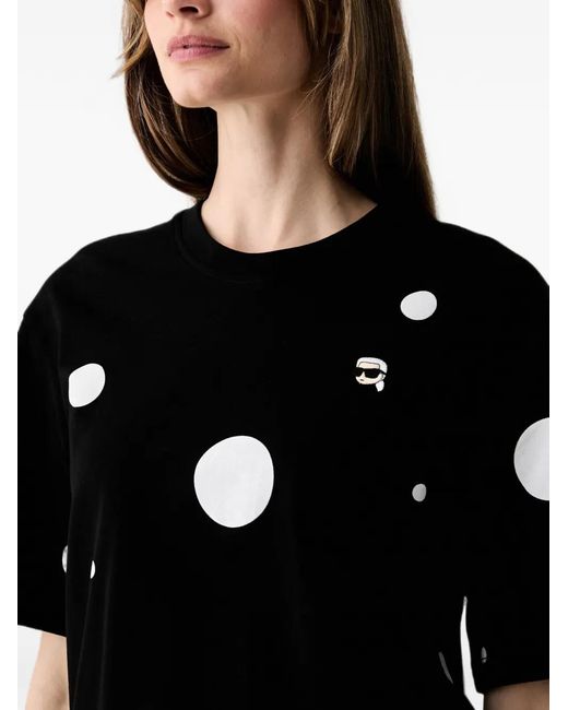 Karl Lagerfeld Black Polka-Dot Logo-Patch T-Shirt