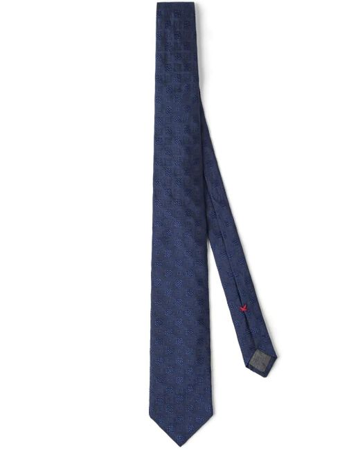 Brunello Cucinelli Blue Geometric-Embroidery Silk Tie for men