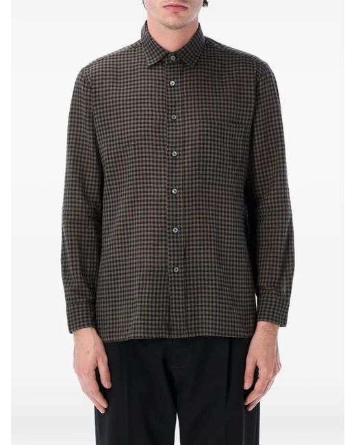 Salvatore Piccolo Gray Tahiti Check-Pattern Chest-Pocket Shirt for men