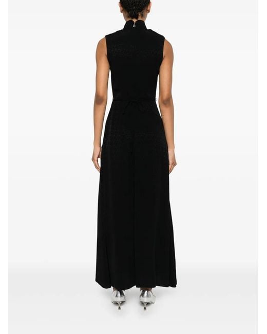 ROTATE BIRGER CHRISTENSEN Black Sleeveless Floral Textured Maxi Dress With High Neckline