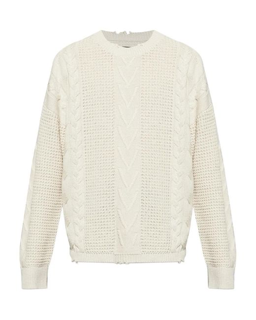 AllSaints White Tenter Frayed-Detailing Sweater for men
