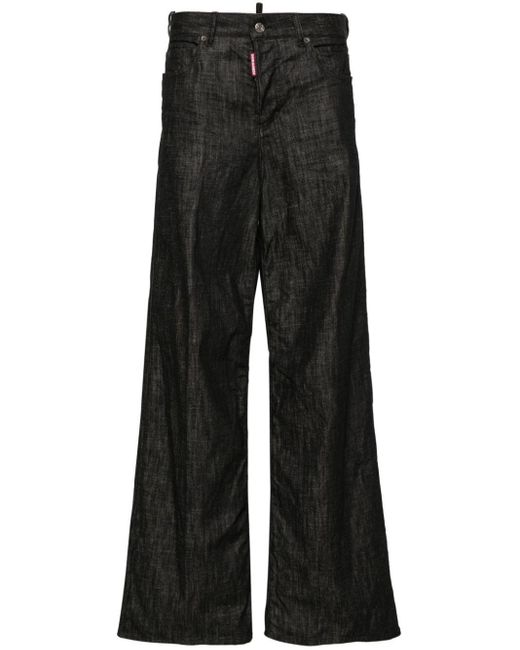 DSquared² Black Traveller Mid-rise Wide-leg Jeans