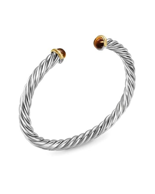 David Yurman White 14Kt And Sterling Cable Cuff Bracelet (6Mm) for men