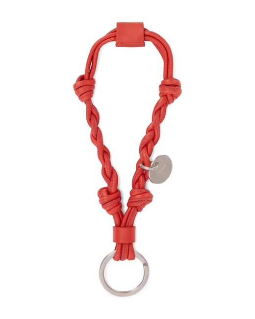 Jil Sander Red Tangle Knotted Leather Keyring for men