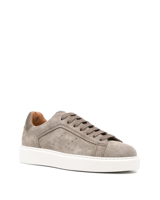 Doucal's Brown Perforated Leather Trainers for men