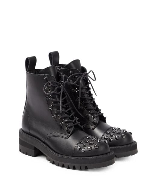 Junya Watanabe Black Spike-Embellished Leather Combat Boots