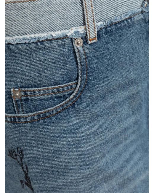 Marni Denim Mini-Rok Met Franje En Borduurwerk in het Blue