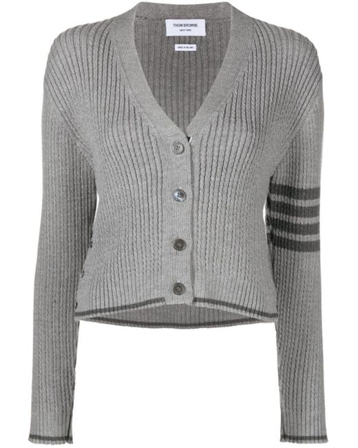 Thom Browne Gray Cropped Cable-knit Cardigan