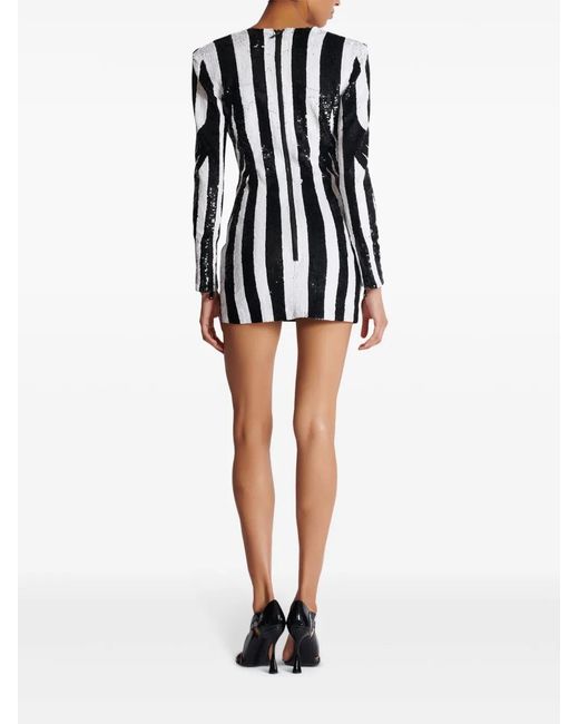 Balmain Black Embroidered Stripe Short Dress