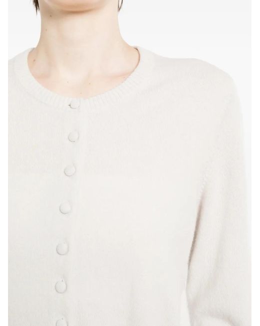 N.Peal Cashmere White Covered-Button Cashmere Cardigan