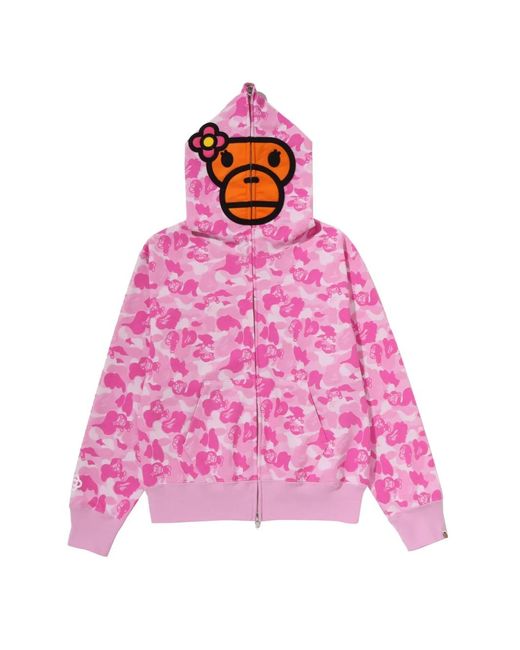 A Bathing Ape Pink Full-Zip Camouflage-Print Hoodie