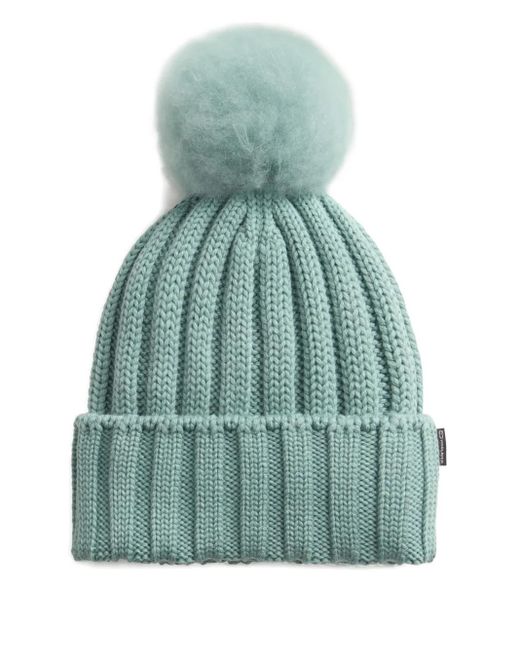 Woolrich Blue Gerippte Bommelmütze