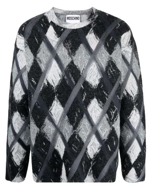 Moschino Gray Argyle-pattern Wool-blend Jumper for men