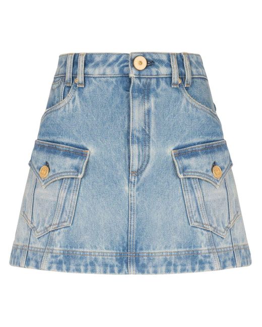 Balmain Blue A-line Mini Denim Skirt