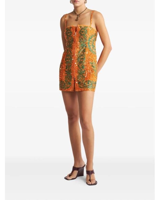 Etro Sequin-Embroidered Mini Dress in Orange | Lyst