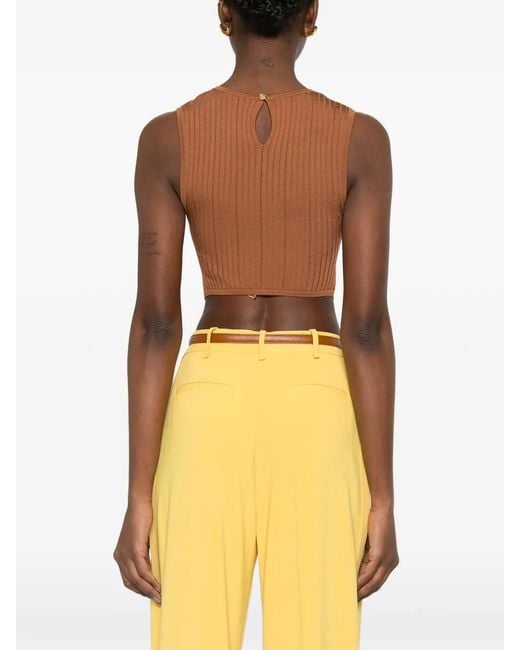 Elisabetta Franchi Brown Knit Top With Jewel Detail