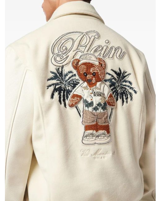 Philipp Plein Natural Bear-Embroidered Jacket for men