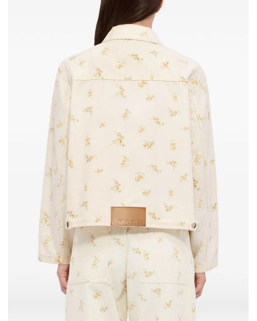 MSGM White Floral Denim Jacket