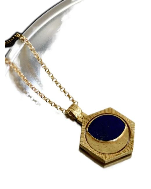 Ottoman Hands Brown Lapis Moon Rotating Pendant Necklace