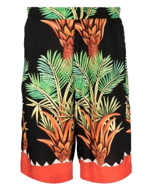 Endless Joy Green Palm-Tree Print Shorts for men