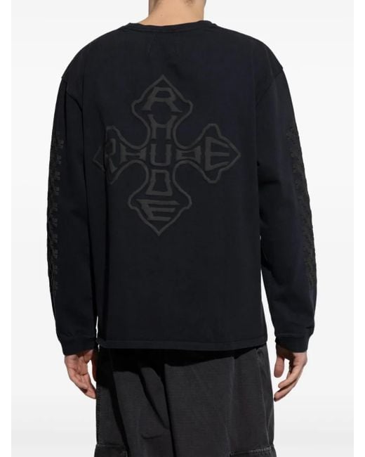Rhude Blue Raised-Logo Cotton Sweatshirt for men