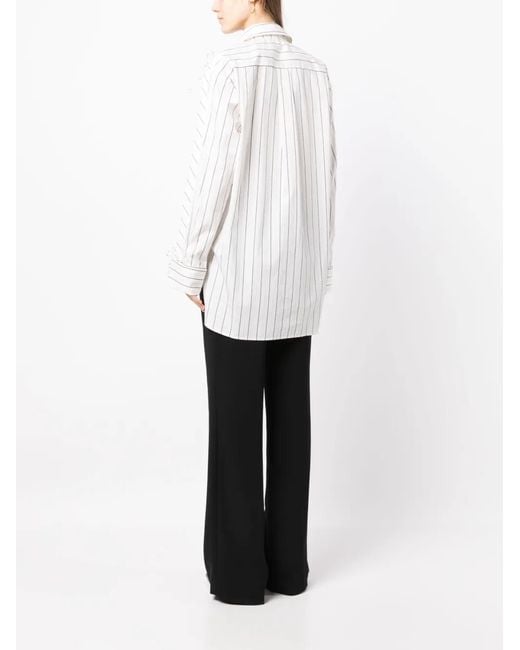 Palmer//Harding White Stripe-Print Lace-Up Shirt