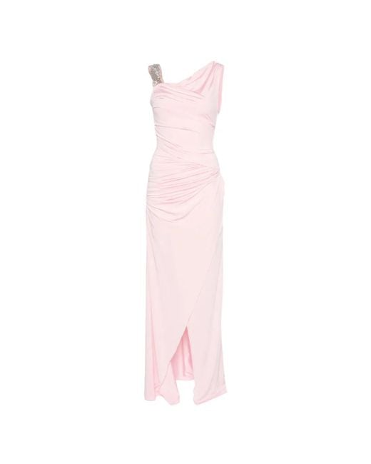 Amen Pink Robe Longue Asymétrique À Fronces Et Cristaux