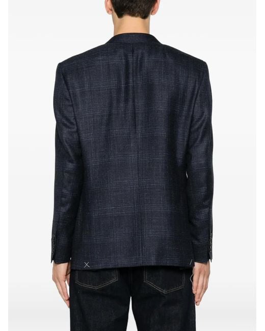 Canali Blue Check-Pattern Notched-Lapel Blazer for men
