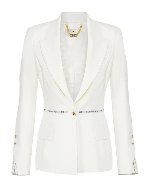 Elisabetta Franchi White Logo Ribbon Crêpe Blazer