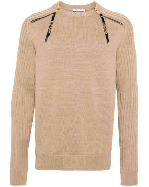 Moschino Natural Zipped-shoulders Cotton Jumper for men
