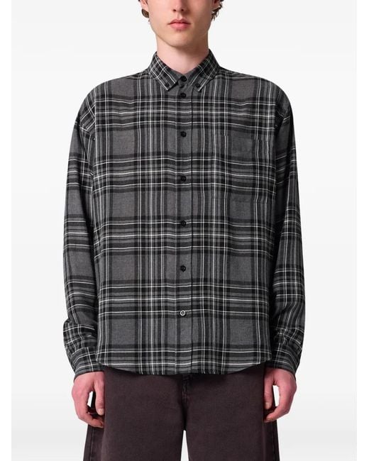 MSGM Gray Check-Print Button-Down Shirt for men