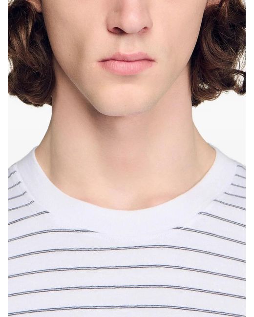 Sandro White Striped T-Shirt for men