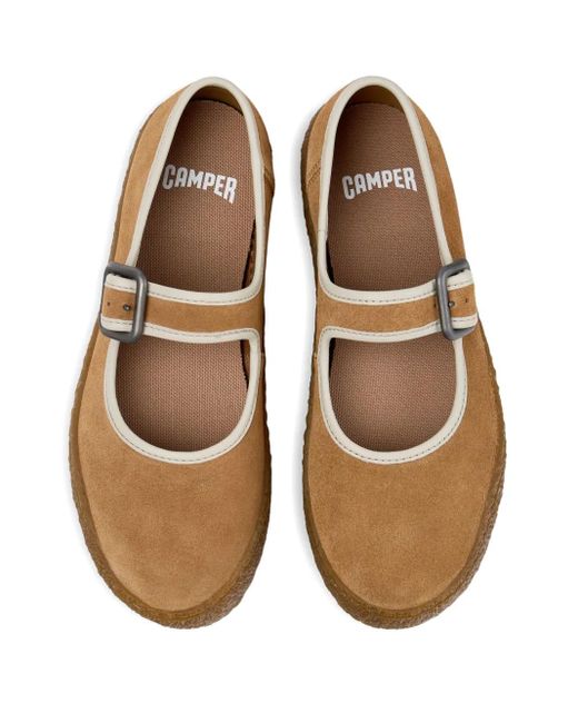 Camper Brown Peu Terreno Buckle-Strap Suede Ballet Flats