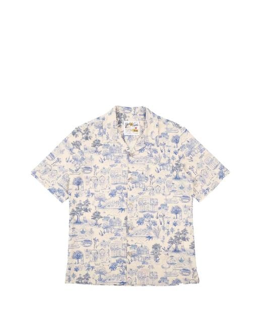 Naked & Famous White Aloha Cat-Print Shirt for men