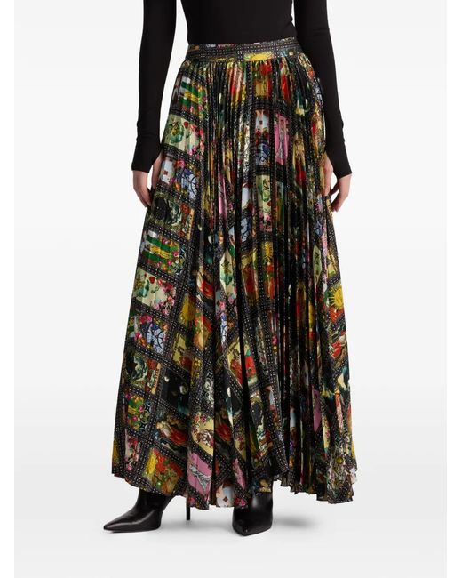 Alice + Olivia Black Katz Pleated Printed Maxi Skirt