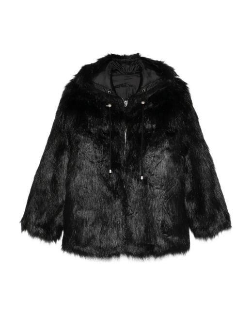 OPEN YY Reversible Faux Fur Hooded Jacket in Black | Lyst