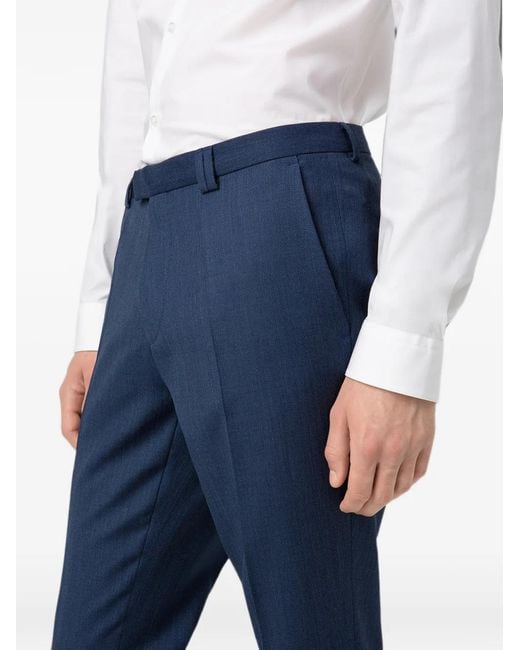 HUGO Blue Slim-Fit Pressed-Crease Trousers for men