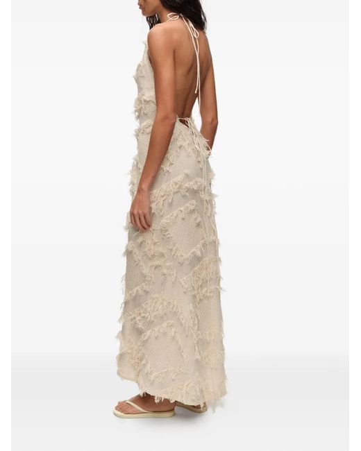 Bimba Y Lola White Fringed Halterneck Maxi Dress