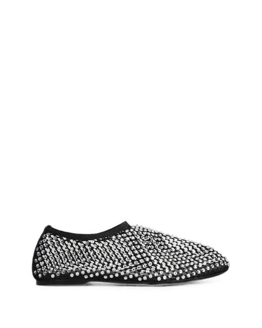 strategia shoes White Crystal-Embellished Fishnet Ballet Flats