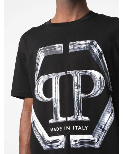 Philipp Plein Black Ss Pp Glass Cotton T-Shirt for men