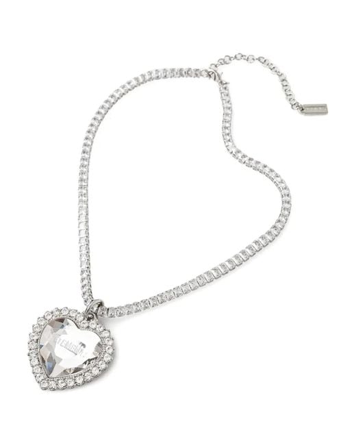 Vetements White Crystal-Embellished Heart-Pendant Necklace